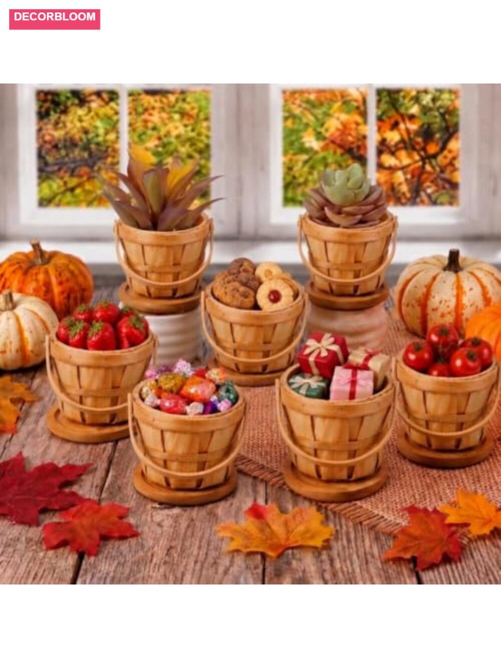 10 Pc Small Wooden Baskets Rustic Bushel Baskets with Handles